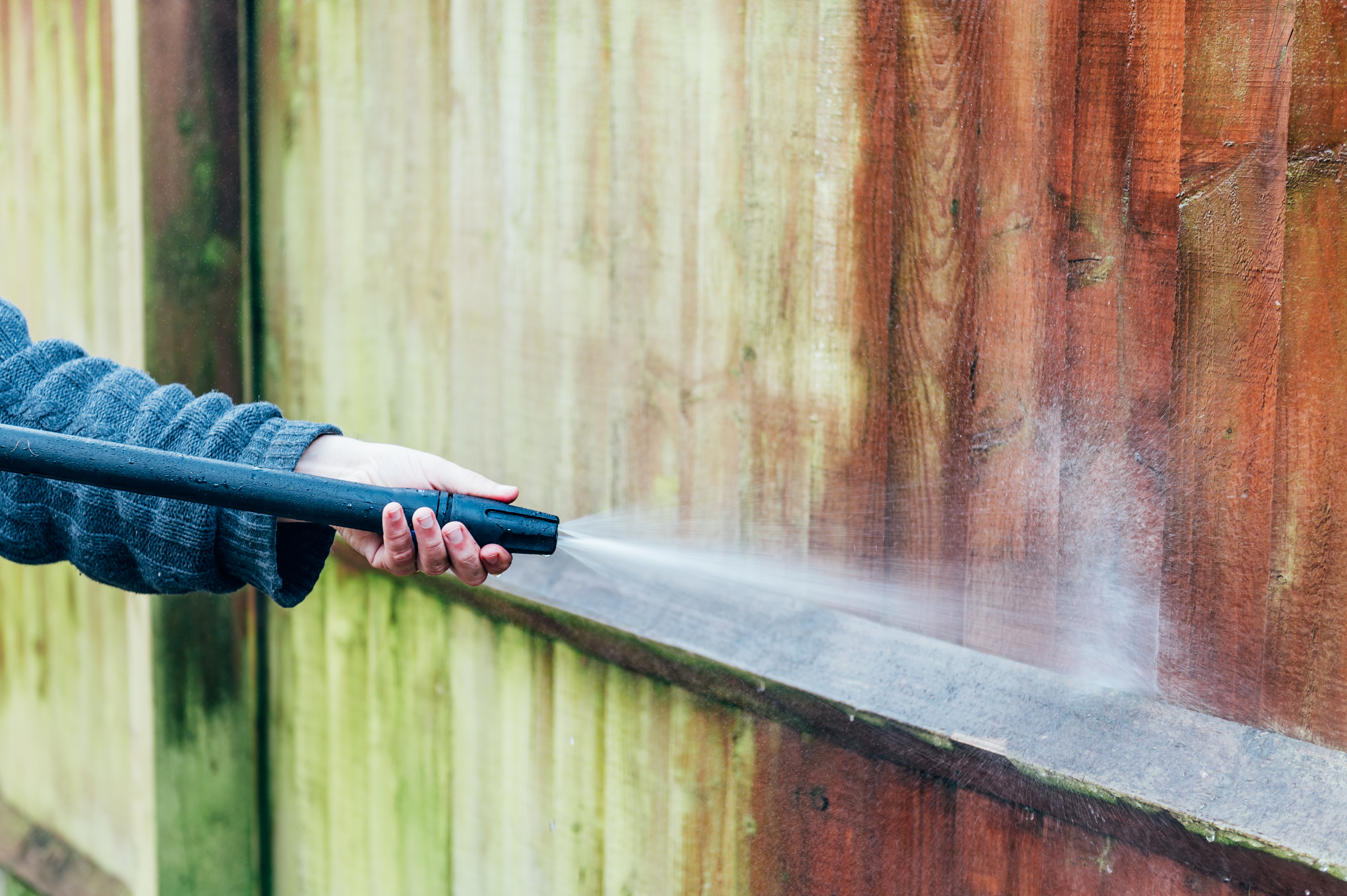A pressure-washed concrete driveway